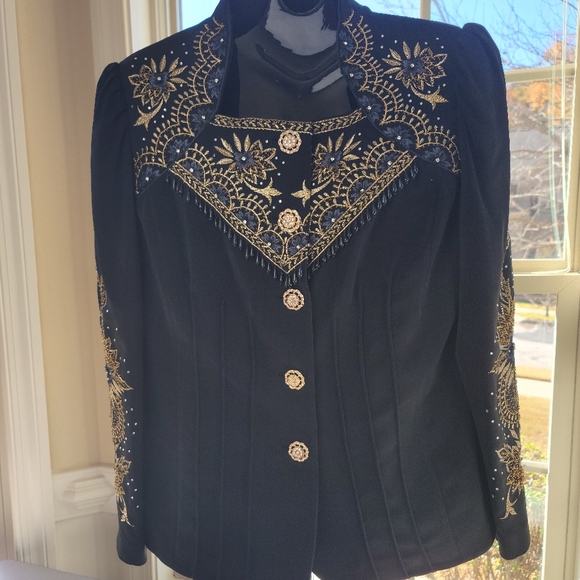**Vintage*** Lisa Rene' rhinestone floral embroidered coat/jacket/blazer - Picture 11 of 15